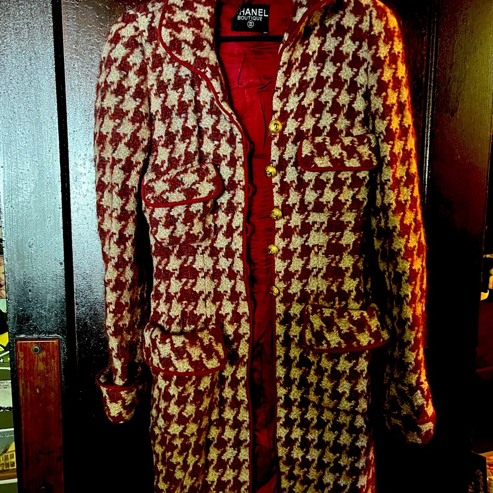 Vintage Chanel wool heavy tweed coat dress.